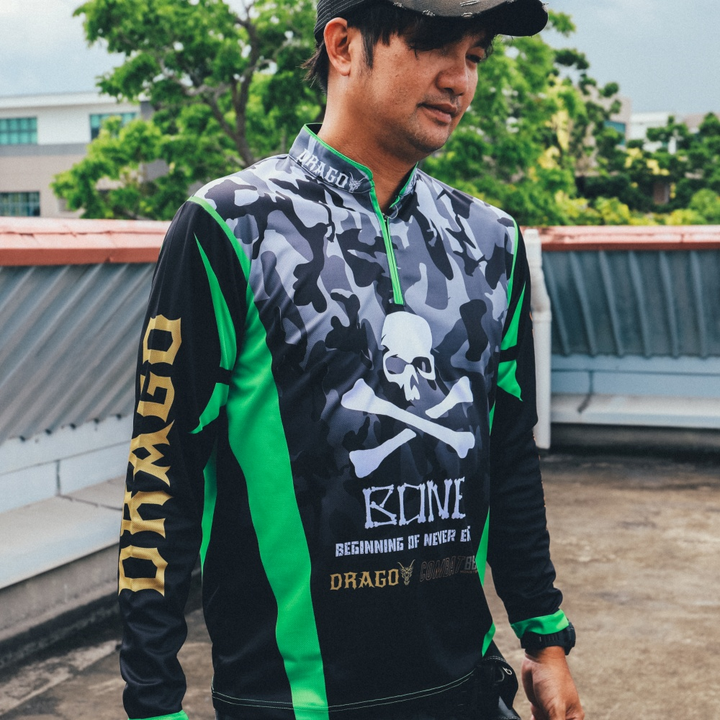 APPAREL BONE CAMO JERSEY COMBAT DRAGO BLACK GREEN LONG SLEEVES DRI-FIT SHIRT